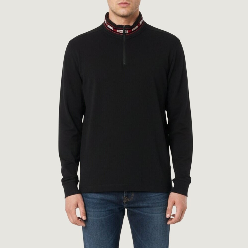 HUGO Hugo Boss Quarter Zip‎ Pullover Logo Collar Black Large